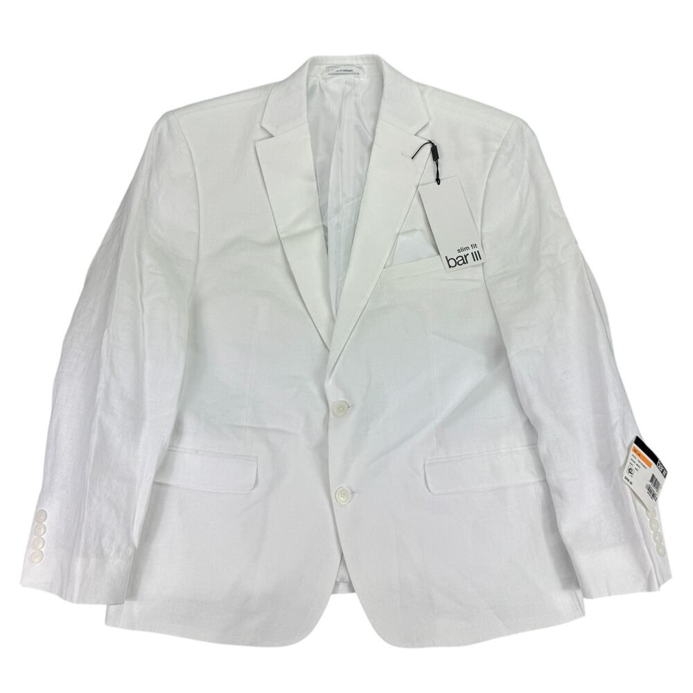 Bar III Mens Slim Fit 100% Linen Solid Suit Jacket White 44S